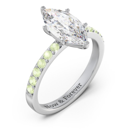 2 ct. Marquise CZ Engagement Ring with Accents – Sterling Silver with Cubic Zirconia and Peridot