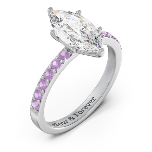 2 ct. Marquise CZ Engagement Ring with Accents – Sterling Silver with Cubic Zirconia and Amethyst