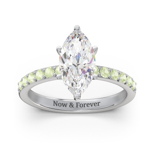 2 ct. Marquise CZ Engagement Ring with Accents – Sterling Silver with Cubic Zirconia and Peridot