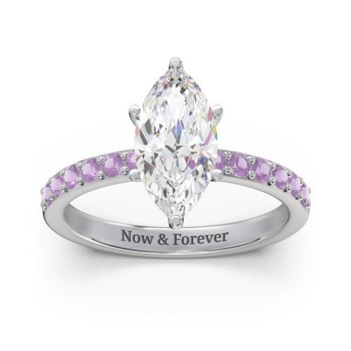2 ct. Marquise CZ Engagement Ring with Accents – Sterling Silver with Cubic Zirconia and Amethyst