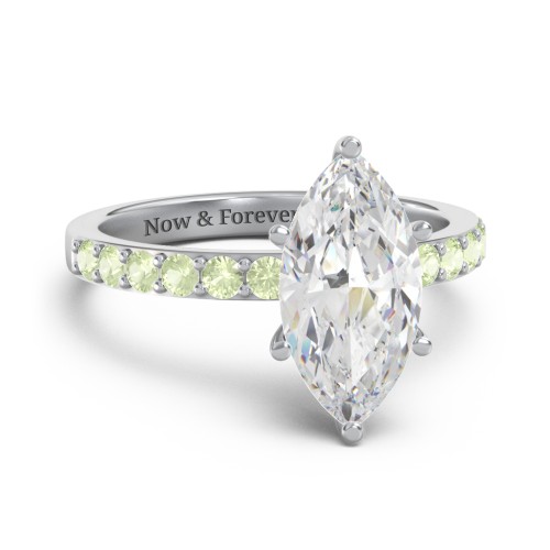 2 ct. Marquise CZ Engagement Ring with Accents – Sterling Silver with Cubic Zirconia and Peridot