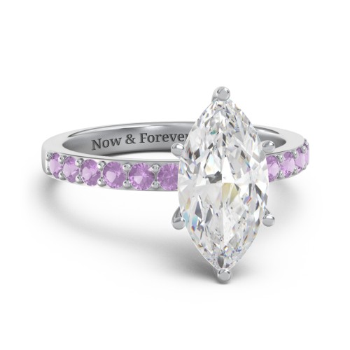 2 ct. Marquise CZ Engagement Ring with Accents – Sterling Silver with Cubic Zirconia and Amethyst
