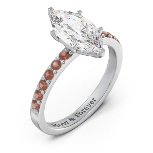 2 ct. Marquise CZ Engagement Ring with Accents – Sterling Silver with Cubic Zirconia and Garnet