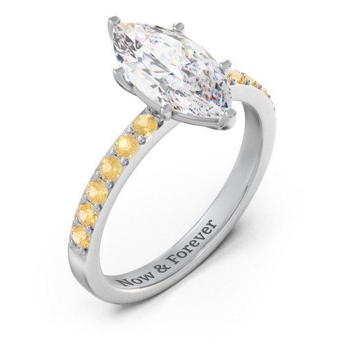 2 ct. Marquise CZ Engagement Ring with Accents – Sterling Silver with Cubic Zirconia and Citrine