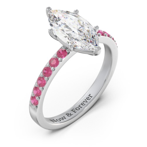 2 ct. Marquise CZ Engagement Ring with Accents – Sterling Silver with Cubic Zirconia and Ruby