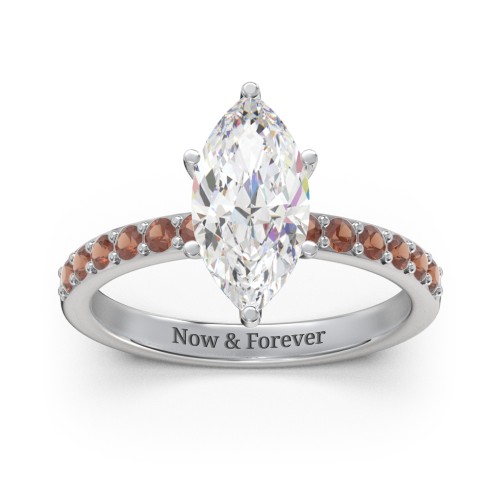 2 ct. Marquise CZ Engagement Ring with Accents – Sterling Silver with Cubic Zirconia and Garnet