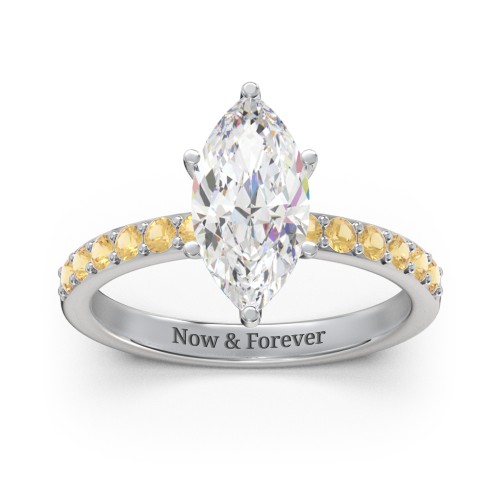 2 ct. Marquise CZ Engagement Ring with Accents – Sterling Silver with Cubic Zirconia and Citrine