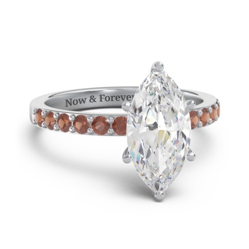 2 ct. Marquise CZ Engagement Ring with Accents – Sterling Silver with Cubic Zirconia and Garnet