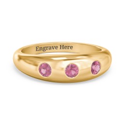 Round Stone Dome Ring in 18K Gold Plated Silver with Pink Tourmaline, Lavender Premium Zirconia, and Mint Premium Zirconia