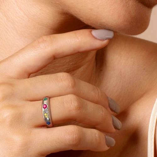 Round Stone Dome Ring – Sterling Silver with Pink Tourmaline, Blue Topaz, and Peridot
