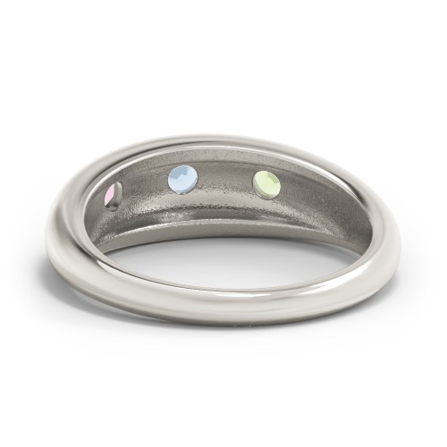 Round Stone Dome Ring – 10K White Gold with Pink Tourmaline, Blue Topaz, and Peridot