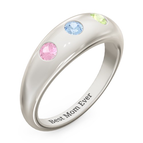 Round Stone Dome Ring – 10K White Gold with Pink Tourmaline, Blue Topaz, and Peridot