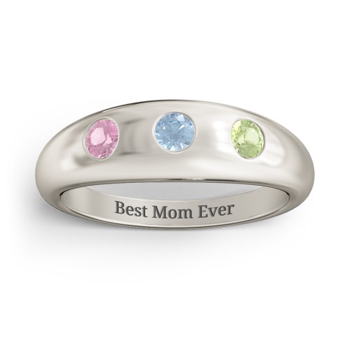 Round Stone Dome Ring – 10K White Gold with Pink Tourmaline, Blue Topaz, and Peridot