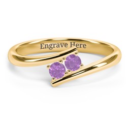 2 Birthstone Bypass Ring in 18K Gold Plated Silver with Amethyst