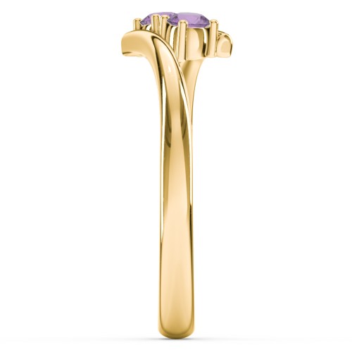 2 Birthstone Bypass Ring – 18K Gold Plated Silver with Amethyst