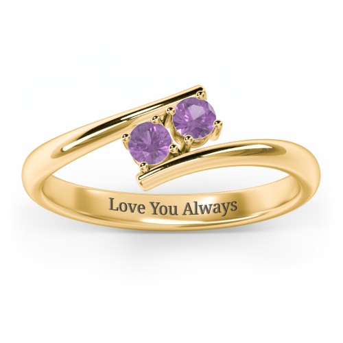 2 Birthstone Bypass Ring – 18K Gold Plated Silver with Amethyst