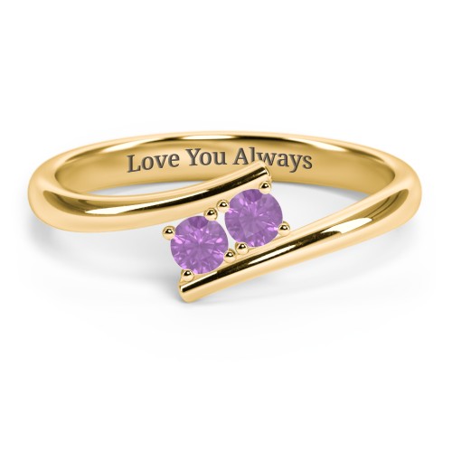 2 Birthstone Bypass Ring – 18K Gold Plated Silver with Amethyst