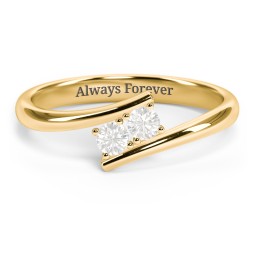 2 Birthstone Bypass Ring in 18K Gold Plated Silver with Cubic Zirconia