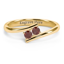 2 Birthstone Bypass Ring in 18K Gold Plated Silver with Garnet