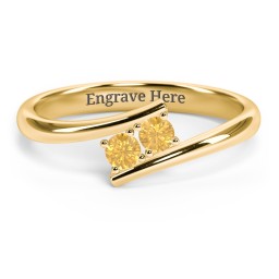 2 Birthstone Bypass Ring in 18K Gold Plated Silver with Citrine