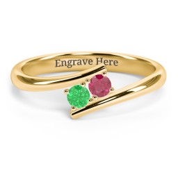 2 Birthstone Bypass Ring in 18K Gold Plated Silver with Emerald and Ruby