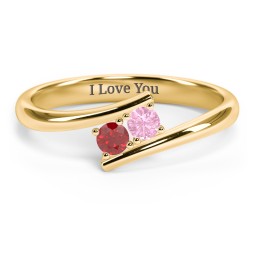 2 Birthstone Bypass Ring in 18K Gold Plated Silver with Garnet and Pink Tourmaline