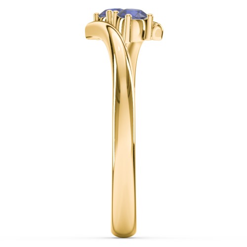 2 Birthstone Bypass Ring – 18K Gold Plated Silver with Blue Sapphire