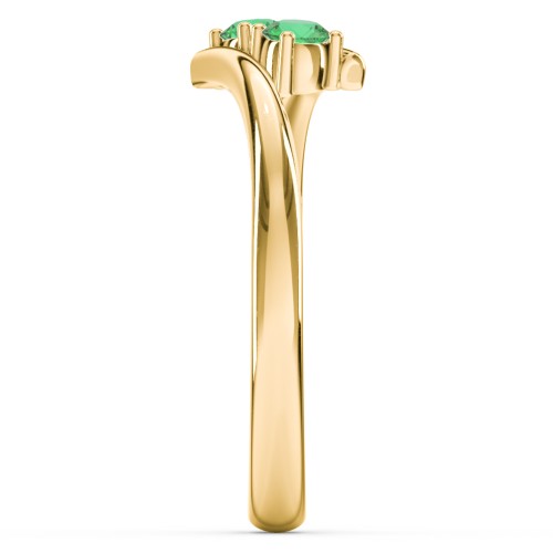 2 Birthstone Bypass Ring – 18K Gold Plated Silver with Emerald