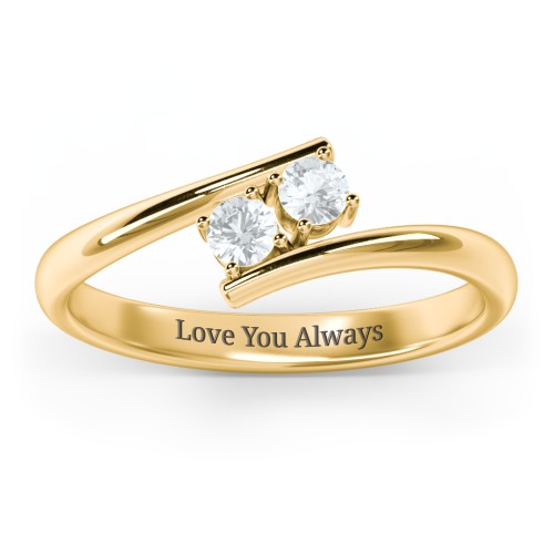 2 Birthstone Bypass Ring – 18K Gold Plated Silver with Aquamarine