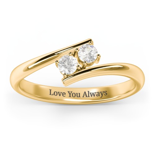 2 Birthstone Bypass Ring – 18K Gold Plated Silver with Cubic Zirconia