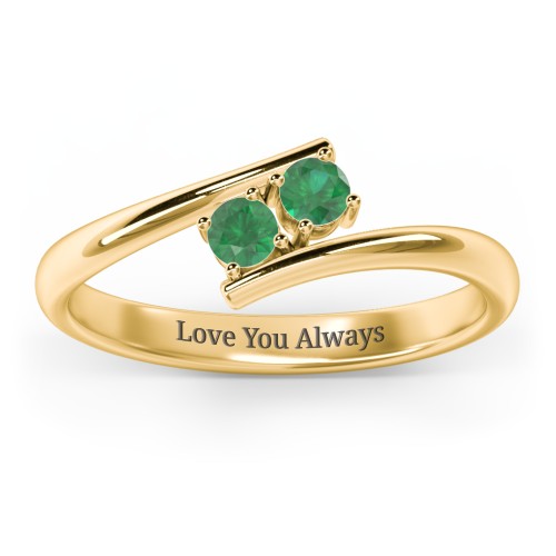 2 Birthstone Bypass Ring – 18K Gold Plated Silver with Emerald