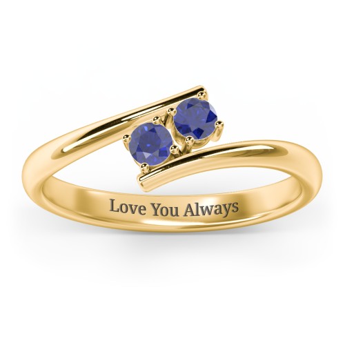 2 Birthstone Bypass Ring – 18K Gold Plated Silver with Blue Sapphire