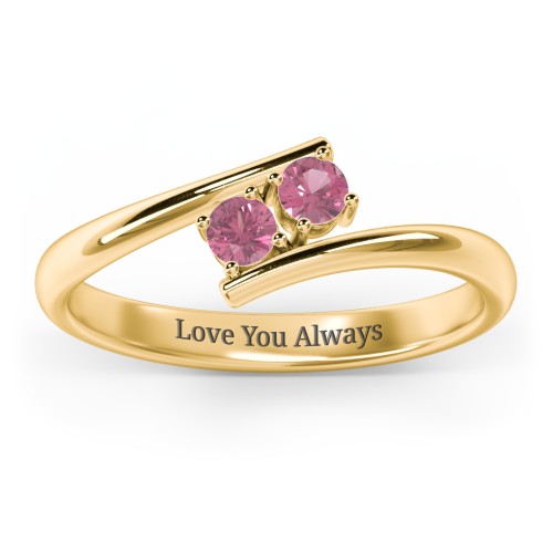 2 Birthstone Bypass Ring – 18K Gold Plated Silver with Pink Tourmaline