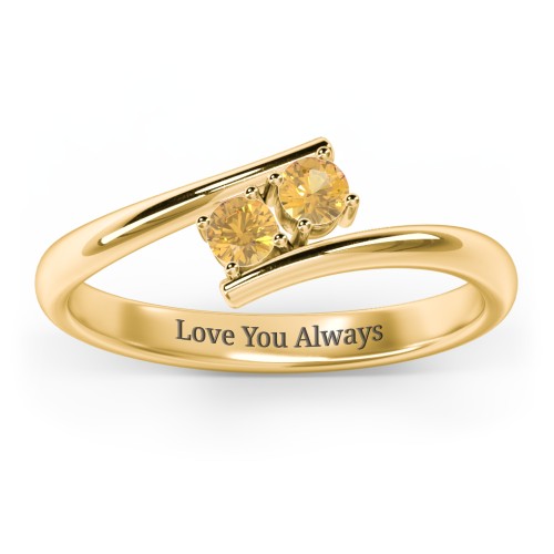 2 Birthstone Bypass Ring – 18K Gold Plated Silver with Citrine