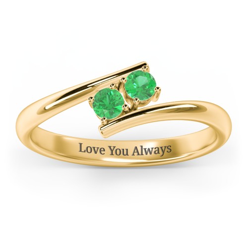 2 Birthstone Bypass Ring – 18K Gold Plated Silver with Emerald