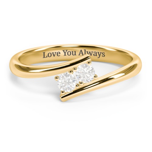 2 Birthstone Bypass Ring – 18K Gold Plated Silver with Cubic Zirconia