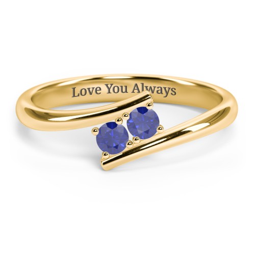2 Birthstone Bypass Ring – 18K Gold Plated Silver with Blue Sapphire