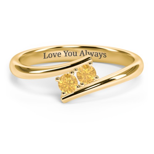 2 Birthstone Bypass Ring – 18K Gold Plated Silver with Citrine