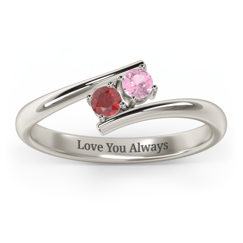 2 Birthstone Bypass Ring – 10K White Gold with Garnet and Pink Tourmaline