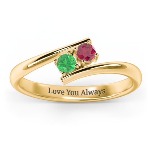 2 Birthstone Bypass Ring – 10K Yellow Gold with Emerald and Ruby