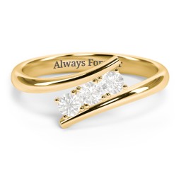 3 Birthstone Bypass Ring in 18K Gold Plated Silver with Cubic Zirconia