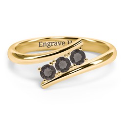3 Birthstone Bypass Ring in 18K Gold Plated Silver with Smokey Quartz