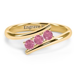 3 Birthstone Bypass Ring in 18K Gold Plated Silver with Pink Tourmaline