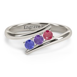 3 Birthstone Bypass Ring in 10K Solid White Gold with Blue Sapphire, Amethyst, and Ruby