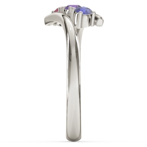 3 Birthstone Bypass Ring – 10K White Gold with Blue Sapphire, Amethyst, and Ruby