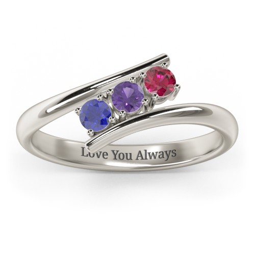 3 Birthstone Bypass Ring – 10K White Gold with Blue Sapphire, Amethyst, and Ruby