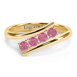 4 Birthstone Bypass Ring in 18K Gold Plated Silver with Pink Tourmaline
