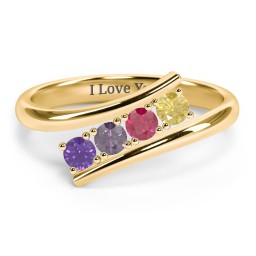 4 Birthstone Bypass Ring in 18K Gold Plated Silver with Amethyst, Alexandrite, Ruby, and Citrine