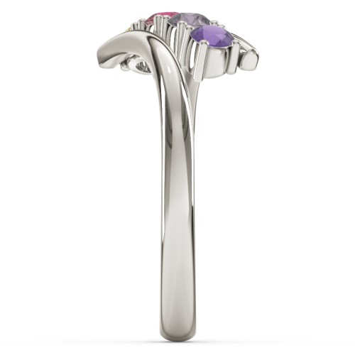 4 Birthstone Bypass Ring – 10K White Gold with Amethyst, Alexandrite, Ruby, and Citrine