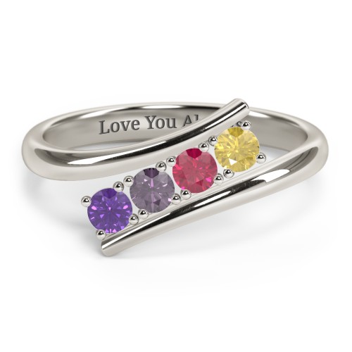 4 Birthstone Bypass Ring – 10K White Gold with Amethyst, Alexandrite, Ruby, and Citrine